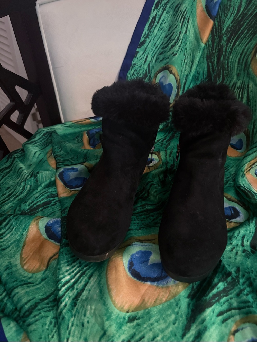 DKNY Black Faux Fur Cuff Ankle Boots
